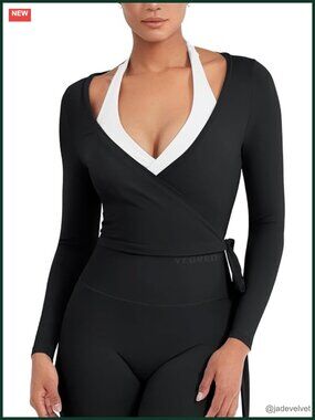 Buttery Soft Stretchy Wrap Crop Top Long Sleeve V-Neck Ballet Yoga